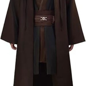 Men’s Anakin Skywalker Costume Adult Halloween Anakin Costume Tunic Hooded Robe Outfits Cosplay Full Set Uniform