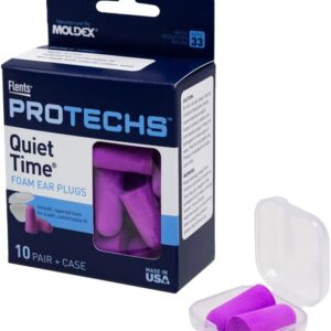 Flents Foam Ear Plugs, 10 Pair with Case for Sleeping, Snoring, Loud Noise, Traveling, Concerts, Construction, & Studying, NRR 33, Purple, …