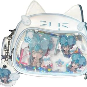 Cute Cat Ita Bag Pin Display Backpack for School Preppy Backpack for Girls Y2k Aesthetic Single Shoulder Crossbody (White Bag)