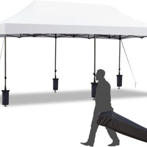 EROMMY 10′ x 20′ Pop Up Canopy Tent, Commercial Instant Canopy with Roller Bag, 6 Sand Bags, Outdoor Canopies for Festival, Event, White