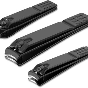 Nail Clippers Set Black Matte Stainless Steel Fingernail & Thick Toenail & Ingrown Nail Clippers, Perfect 3 pcs Nail Clipper Cutter for Men…