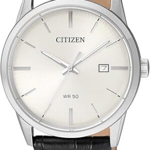 Citizen Quartz Mens Watch, Stainless Steel with Leather strap, Casual, Black (Model: BI5000-01A)