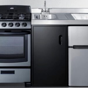 Summit Appliance ACK63GASBSS 63″ Wide All-in-one Kitchenette with Full-sized Sealed Burner Gas Range w/Oven, Compact Refrigerator-Freezer, S…