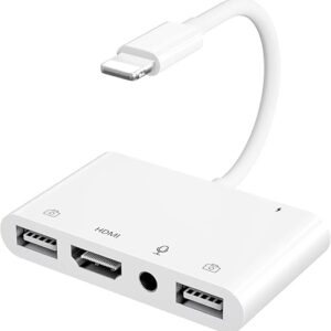 iPhone Microphone Adapter for Live-Streaming, HDMI Adapter for iPhone to TV, Dual USB Female OTG Adapter with Charging Port Compatible with…