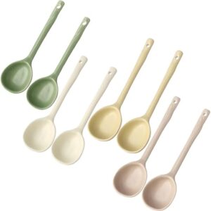 8 Pcs Multicolour Round Soup Spoons,Wonton Soup Spoons,Deep Soup Spoons,Ceramic Soup Spoon,Japanese Spoons,Ramen Spoon,Chinese Spoons,Servi…