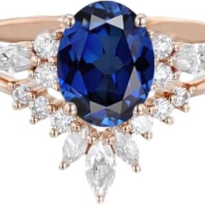 Solid Gold Oval Cut Gemstone Wedding Ring Set