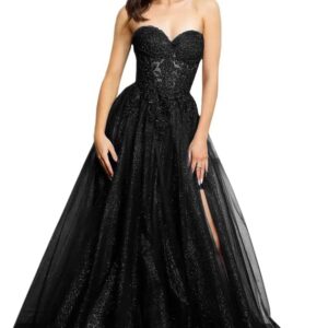 Lace Appliques Sparkly Tulle Prom Gown