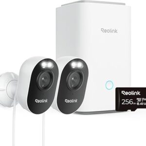 Reolink Outdoor Security Camera System, 2K Plug-in Cameras, 5G/2.4GHz Dual-band Wi-Fi, 256GB microSD Card Included, Max.512GB×2 Storage, Smart Detection, 24/7 Offline Recording, Home Hub with 2x Lumus