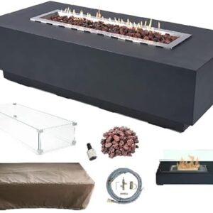 Elementi Granville Gas Fire Pit Cast Concrete Fire Table, Outdoor Fire Pit Electronic Ignition | Canvas Cover, Lava Rock Included | Free AM…