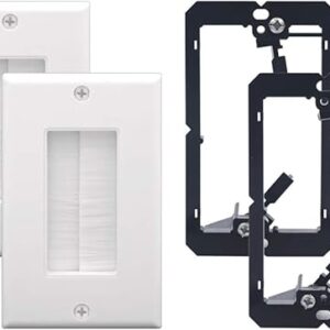 VCE Brush Wall Plate Cable Pass Through with Bracket, Decorator Cover for Low Voltage Cables – White, 2-Pack