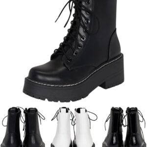 Chariot & Co Pure Women’s Chunky Lug Sole Combat Lace-Up Side Zipper Fashion Ankle Boot – Stylish & Sturdy Women’s Boots for Fashion and Comfort