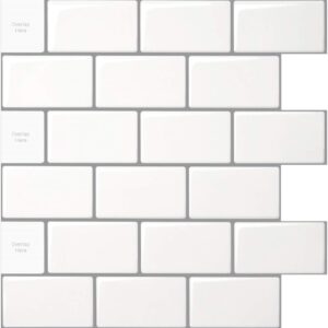 LONGKING 10-Sheet Peel and Stick Backsplash Tile for Kitchen Backsplash, 12×12 inches Off White Subway Tile with Grey Grout