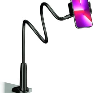 Cell Phone Clip Bed Stand Holder, with Grip Flexible Long Arm Gooseneck Bracket Mount Clamp for Desk, Compatible with iPhone 14 Pro Max XR X…