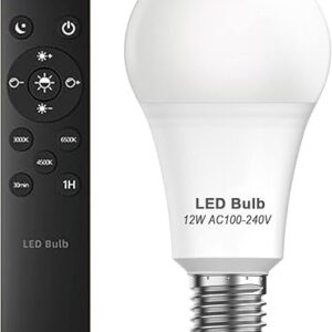luckystyle LED Lght Bulbs with Remote Control,E26 Light Bulbs Dimmable 3000k-6500k,Led Bulbs 12W Energy Efficient,Cordless Light Bulb for Lamp Lighting for Bedroom Living Room Office,Timer