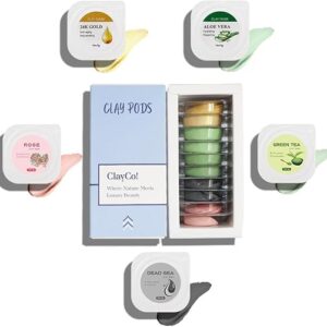 ClayCo! 10 Piece Clay Mask Variety Kit for Men & Women Facial and Skin Care, Clay Face Mask Set (Rose, Dead Sea, Green Tea, Aloe Vera, 24K …