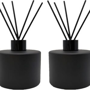 2PCS Glass Diffuser Bottles,200ml/6.7oz Essential Oil Jar,Empty Perfume Container with Black Aromatherapy Sticks Use for DIY Replacement Reed Diffuser (Round Matte Black)