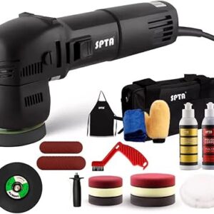 SPTA Mini Orbital Polisher – 3 Inch 10mm/780W Variable Speed Dual Action With Polishing Pads, Sanding Discs, Pad Conditioning Brush