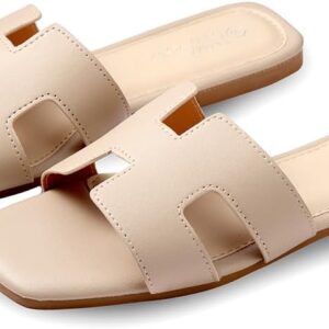 Women’s Sandals Slip On Leather Slide Sandals Summer Sandals For Women 2024 Dressy Flat Sandals Comfortable Sandals For Women