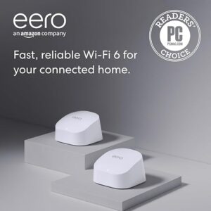 Amazon eero 6 mesh wifi system – Supports internet plans up to 500 Mbps, Coverage up to 3,000 sq. ft., Connect 75+ devices, 2-pack (1 router + 1 extender)