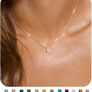 FUNEIA Diamond Necklaces for Women 14K Gold Plated Emerald Birthstone Necklace for Women Mothers Dainty Gold Necklace Blue Green Cubic Zirc…