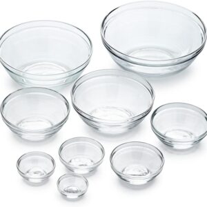 Duralex Gigogne Stackable Glass Mixing Bowl Set, 9 Piece
