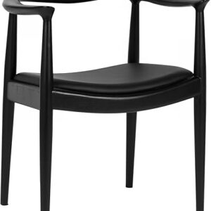 Kennedy Armchair Upholstered Dining Chair, Presidential Mid-Century Modern Accent Chair in Black