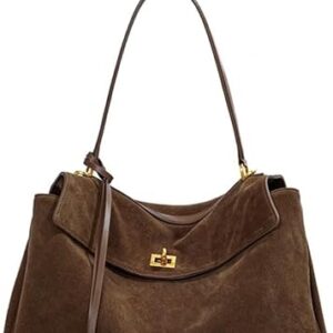 Genuine Leather Large Capacity Single Shoulder Handbag Underarm Bag Suede Nubuck Cowhide Tote Bag(Coffee L)