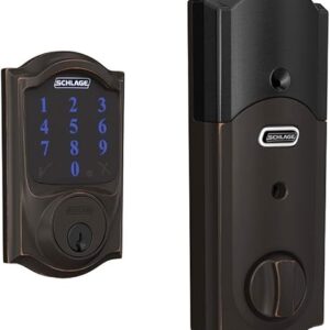 SCHLAGE BE469ZP CAM 716 SCHLAGE Connect Smart Deadbolt With Alarm Inbuilt Camelot Trim In Aged Bronze.