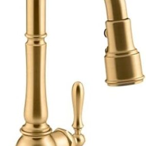 KOHLER Artifacts Single-hole kitchen sink faucet with 16″ pull-down spout and turned lever handle, DockNetik® secure docking system, and 3-…
