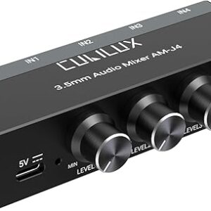 Cubilux 4-Channel 3.5mm Audio Mixer, Ultra-Low-Noise Mini Audio Mixer for Sub-Mixing, 1/8 TS/TRS Input, Stereo Switcher Suitable for Guitar…