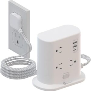 Tower Power Strip with Surge Protection, Flat Plug Power Strip with 7 AC Outlets 3 USB Ports, Tower 1625W/13A 1600J, 6.5Ft Extension Cord wi…