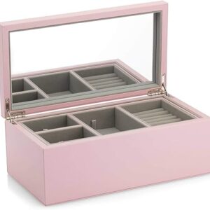 Pandora A005 Large MDF Jewellery Box with PU Leather in Pink Size: Approx. 16cm x 29cm x 11.5cm, 16x29x11,5, Engineered Wood, No gemstone.