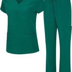 Natural Uniforms Women’s Cool Stretch V-Neck Top and Cargo Pant Scrub Set with Regular and Petite Sizes