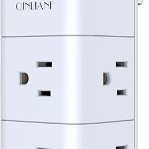 USB Outlet Extender Surge Protector – QINLIANF Multi Plug Outlet with Rotating Plug, 3-Sided Swivel Power Strip with 6 AC Spaced Outlet Spli…