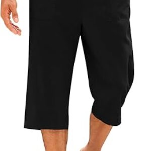 PASLTER Men’s Linen Capri Pants Casual Lightweight 3/4 Pants Elastic Waist Drawstring Beach Yoga Shorts with Pockets