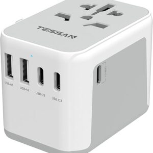 TESSAN Universal Travel Adapter, International Power Adapter 5.6A 28W 3 USB C 2 USB A Ports, Travel Worldwide Plug Adaptor, Outlet Wall Cha…