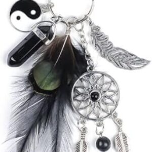 Dreamcatcher Keychain Boho Feather Dream Catcher Keychains Hamsa Hand Charms Pendant Keyring for Bag Backpack(black)