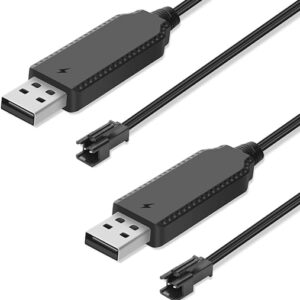 Lenink Battery Charger for Bubble Gun, 3.7V SM-2P Cable, 2 Pack USB Charger Compatible with Bubble Gun Rocket, Bazooka Bubble Gun, Splatrba…