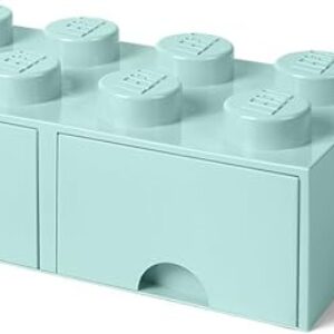 LEGO Brick Drawer, 8 Knobs, 2 Drawers, Stackable Storage Box, Aqua Mint Green