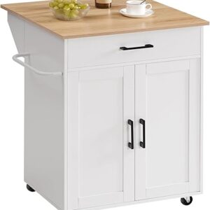 Kitchen Island on Wheels with Drop Leaf, Folding Countertop Kitchen Island Cart, Kitchen Island Table with Towel Rack, Drawer, for Kitchen, …