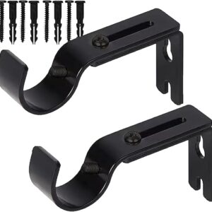 Premium Curtain Rod Brackets – 2 Pack Adjustable Wall Mounts, Curtain Rod Holders for 1 Inch Rod (Black)