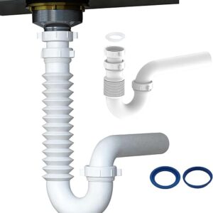 Flexible P Trap for Bathroom Sink, Flex Drain Pipe for Bathroom Sink Drain Kit and Kitchen Sink Drain Kit, 1-1/2″ or 1-1/4″ Expandable Sink …