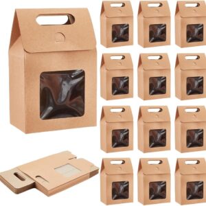 PH PandaHall 24pcs Goodies Boxes Small Gift Boxes Gable Candy Treat Box Kraft Paper Box with Clear Windows for Bread Donuts Cookie Chocolat…