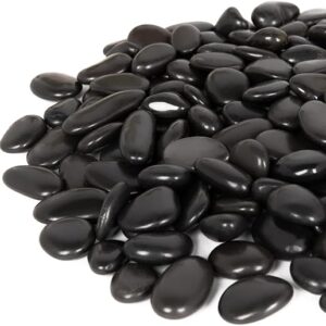 GASPRO 15lb Black River Rocks for Landscaping Outdoor, Polished Black Pebbles for Planters – 1 to 2 Inch, Large Decorative Stones for Garde…