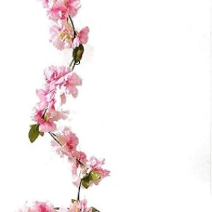 Artificial Cherry Blossom Vine Hanging Plants Faux Sakura Garland Fake Oriental Cherry Wreath Artificial Flower 5.8 FT Light Pink