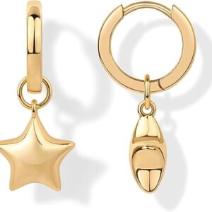 PAVOI 14K Gold Plated Sterling Silver Posts Charm Huggie Earrings for Women | Lightweight Love Heart Moon Flower Star Drop Dangle Huggie Charm Earring