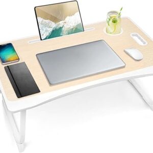 Amaredom Laptop Bed Desk Tray Bed Table, Foldable Portable Lap Desk Notebook Stand Reading Holder with Storage Drawer and Cup Holder for Ea…