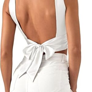 SHENHE Women’s Satin Crop Top Ruched Tie Bow Tops Sexy Boat Neck Open Back Sparkle Silk Blouse Going Out
