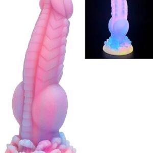 Realistic Dog Dildo, 8.5inch Fantasy Monster Dildos with Knot Luminous Silicone Thick Pink Dildo Anal Toy with Suction Cup for Women Men Co…