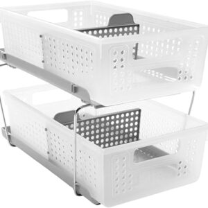 madesmart 2-Tier Organizer, Multi-Purpose Slide-Out Storage Baskets with Handles and Dividers, Frost